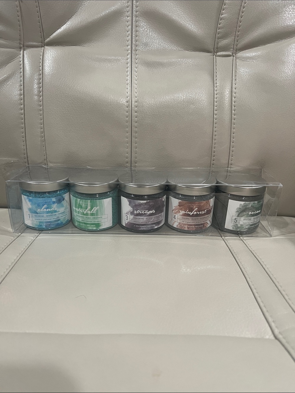 Spa grande bath products clouds waterfall streams rainforest ocean